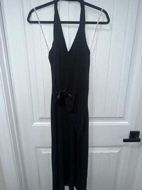 Adrienne Landau Quartz Black Halter Maxi Dress with Marble Buckle Size 8